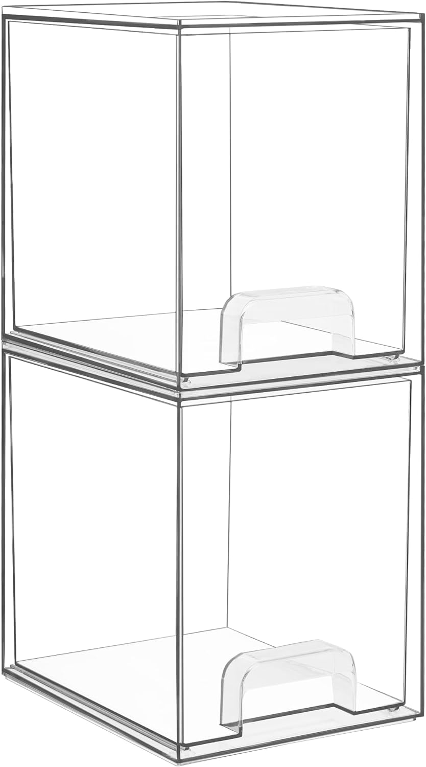 Vtopmart 12.1''W Clear Stackable Storage Drawers.2 Pack Acrylic Plastic Organizers Bins for Makeup Palettes. Cosmetics. and Beauty Supplies.Ideal for Vanity. Bathroom.Cabinet.Desk Organization