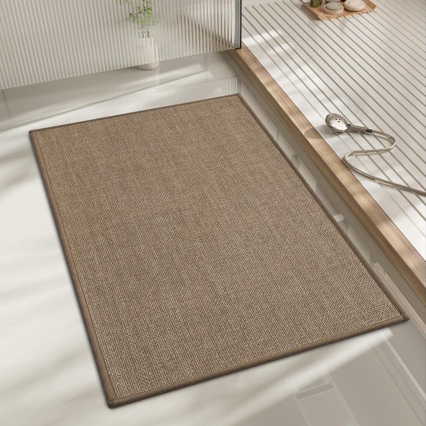 chakme Bathroom Rugs Mat 24x17. Ultra Thin Non Slip Bath Mat Small Quick Dry Absorbent Bath Mat for Bathroom Floor. (Dark Beige. 24x17)